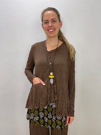 Chocolate Brown Crinkle Jersey Asymmetrical Jacket