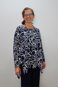 ITY Textured Navy Swirls Marsha Shark-bite Tunic