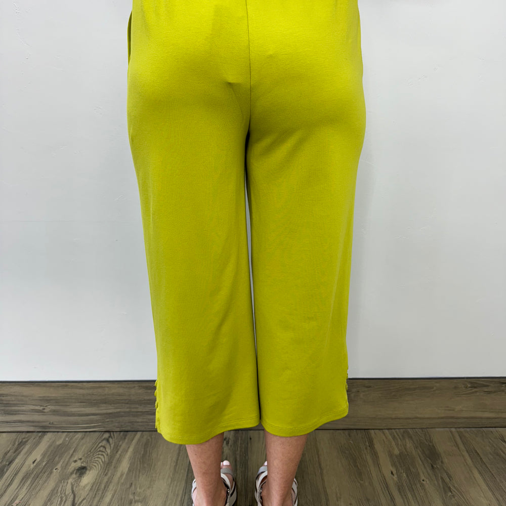 Lime Bamboo Terry Capri with Button Detail