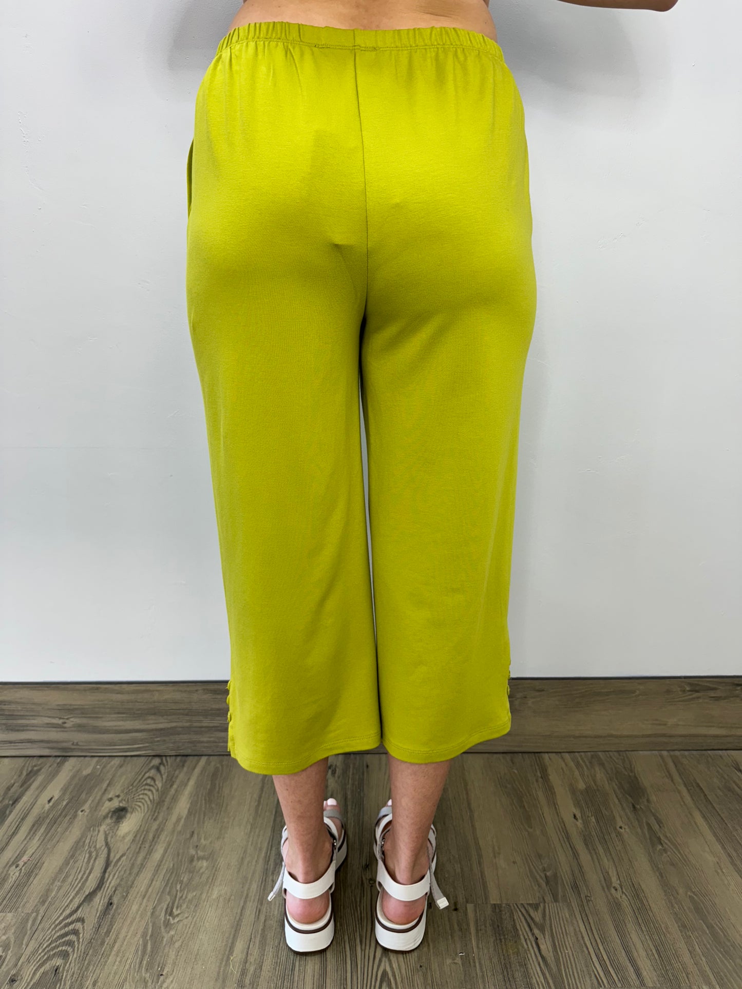 Lime Bamboo Terry Capri with Button Detail