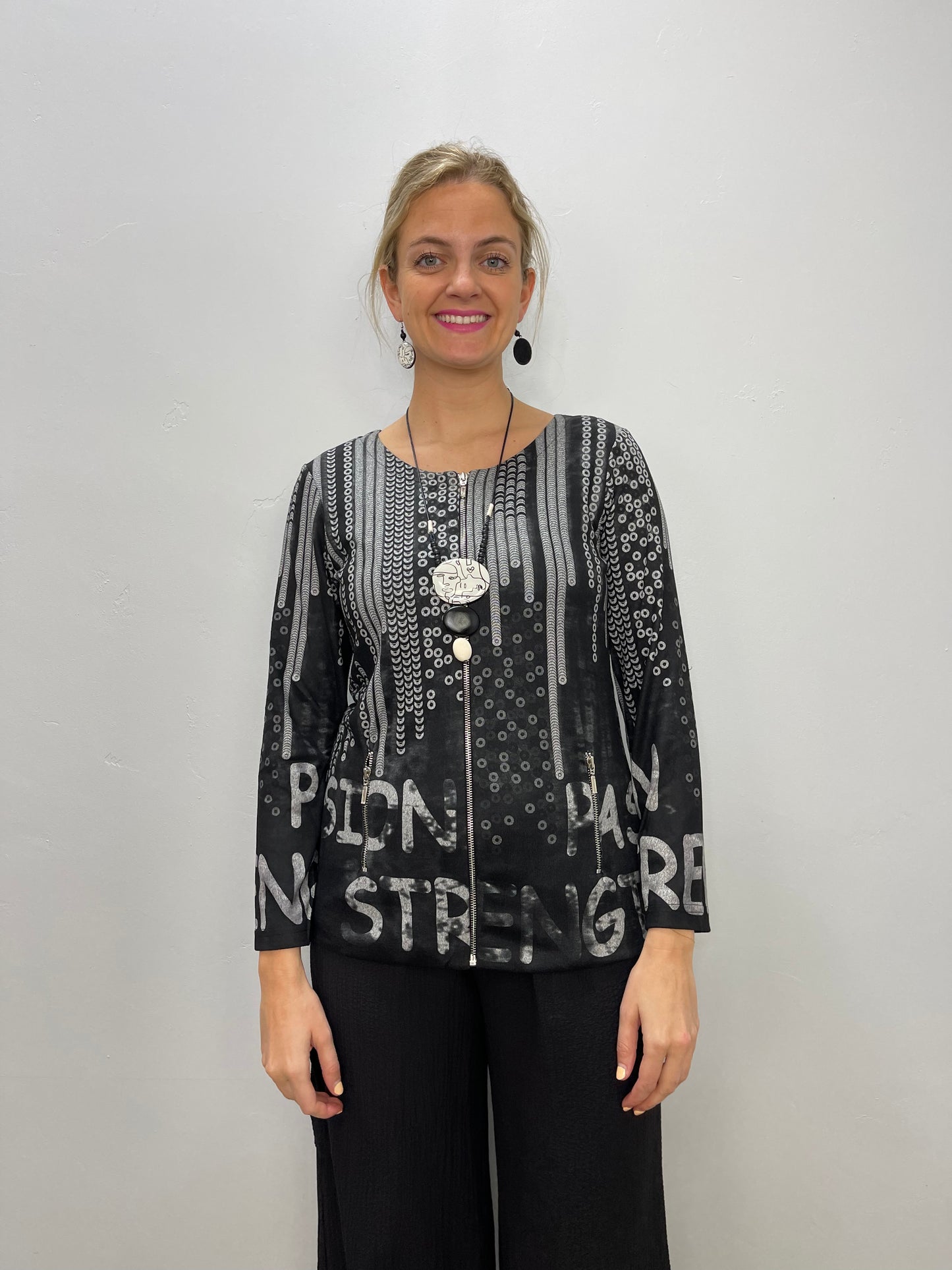 Black Pattern Zip Up Jacket