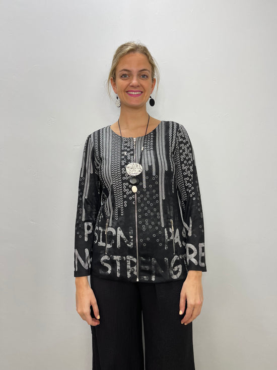 Black Pattern Zip Up Jacket