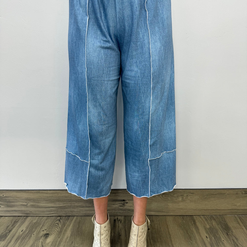 Chambray Denim French Terry Crop Pant