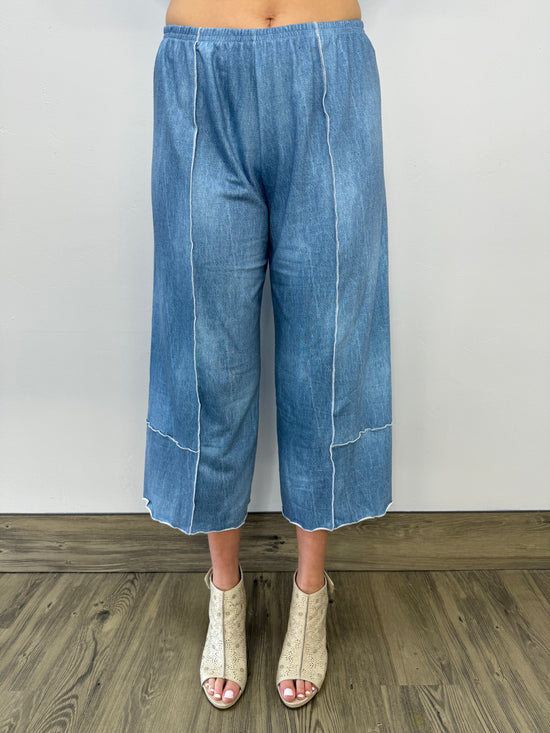 Chambray Denim French Terry Crop Pant