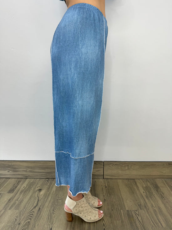Chambray Denim French Terry Crop Pant