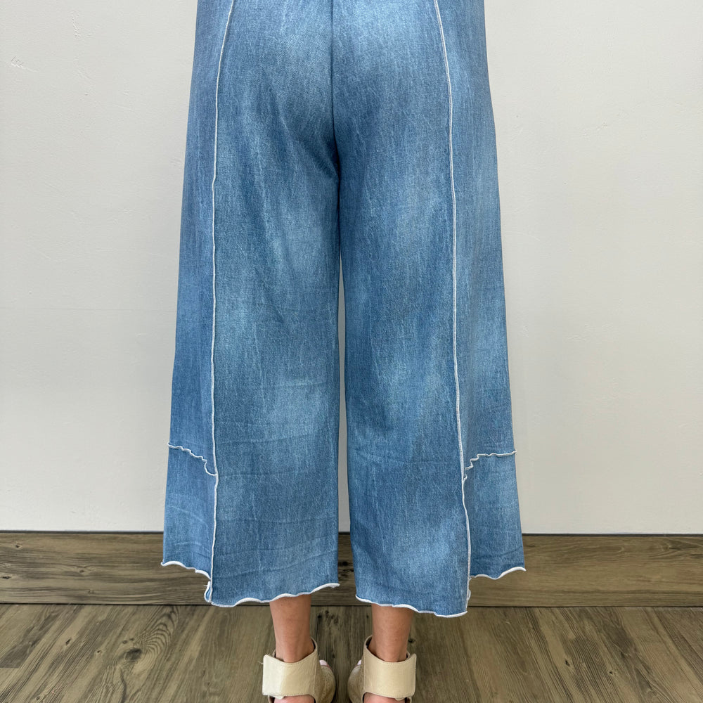 Chambray Denim French Terry Crop Pant