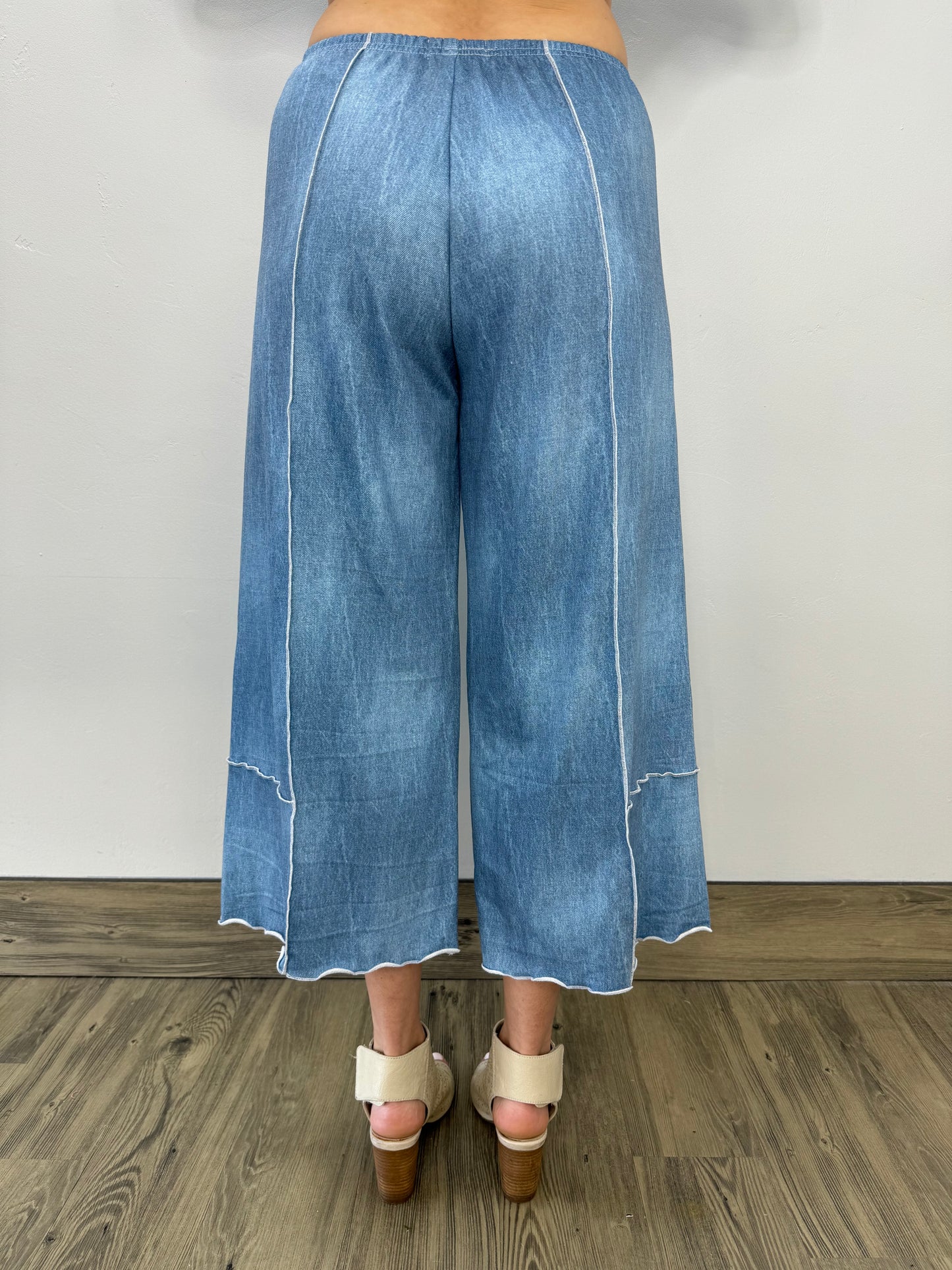 Chambray Denim French Terry Crop Pant