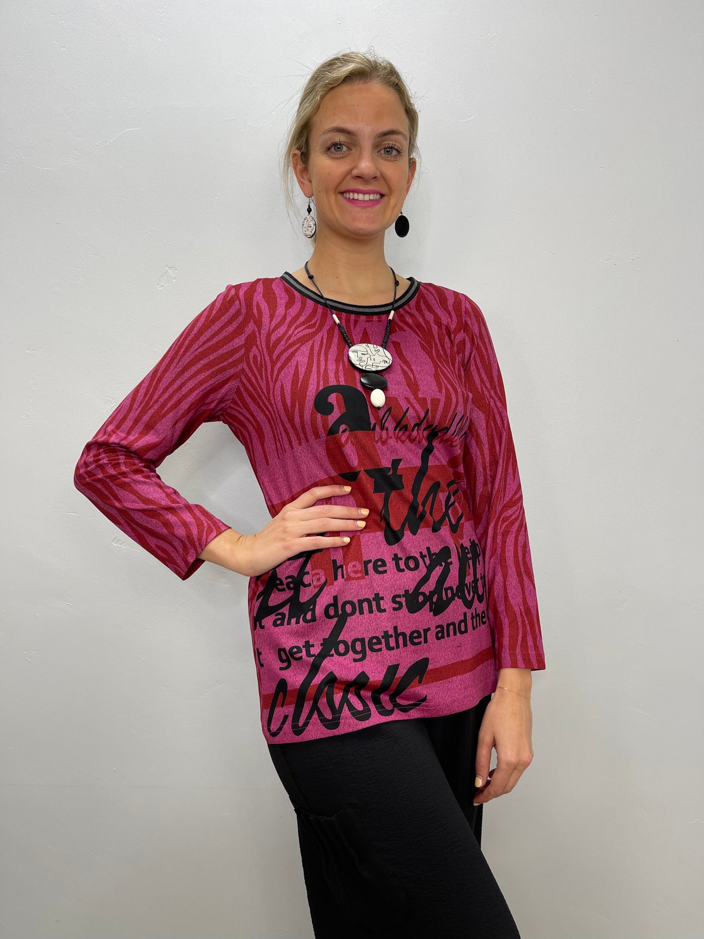 Pink and Red Pattern Scoop Neck Top