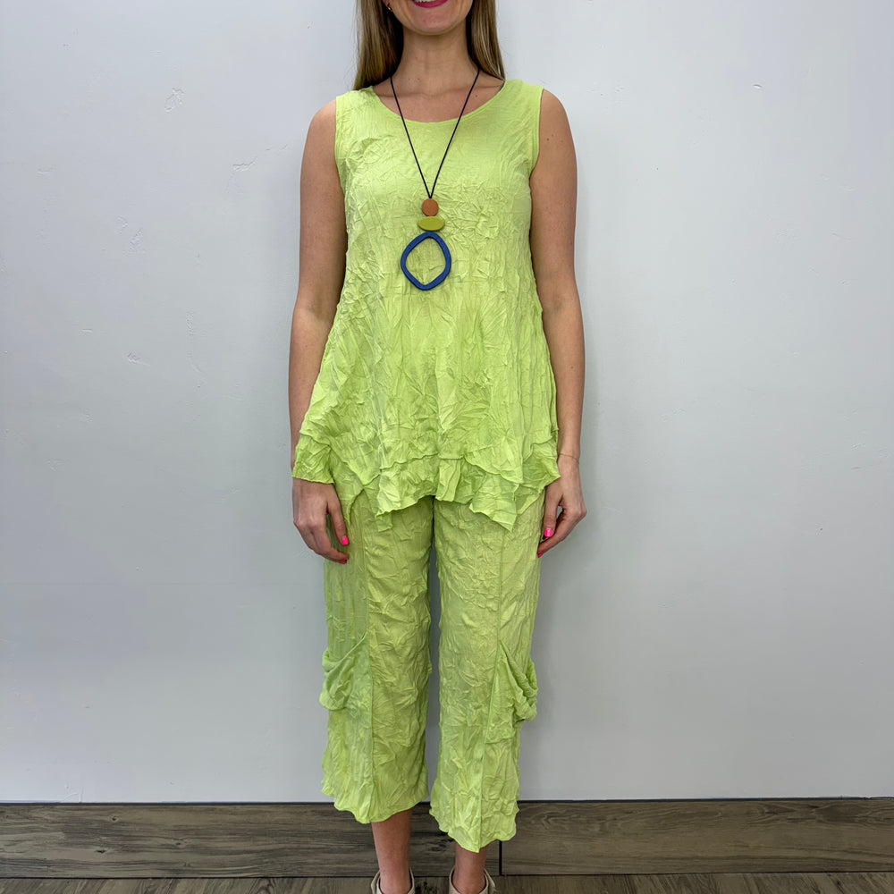 Lime Crinkle Crop Pant with Pockets