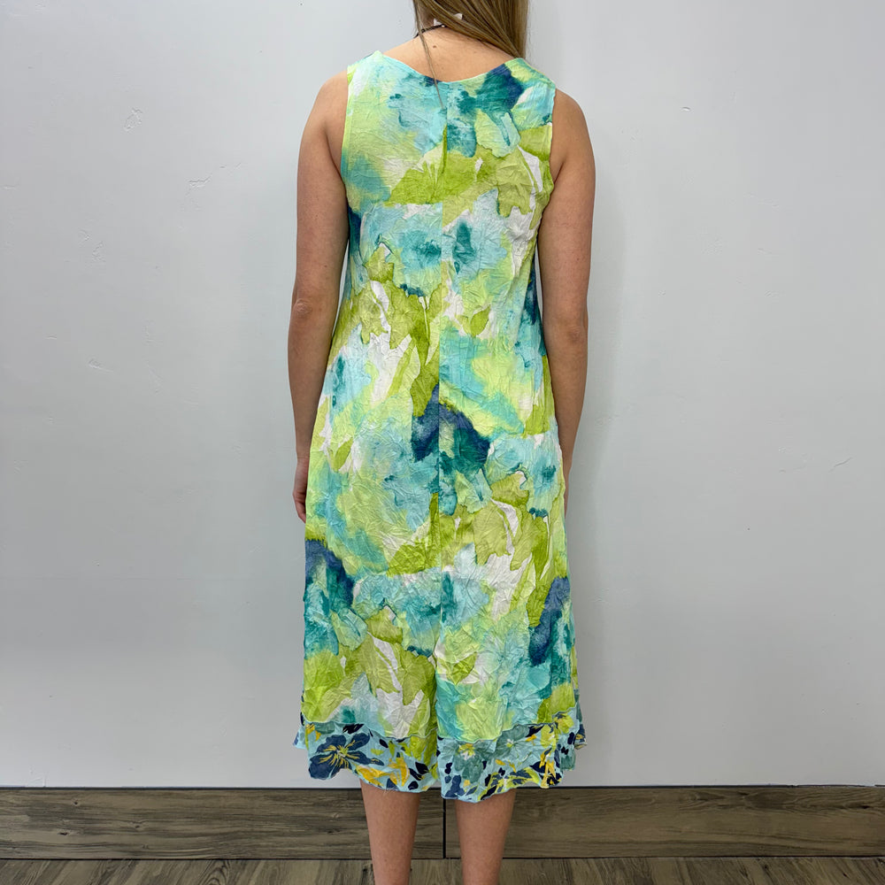 
                  
                    Aqua and Lime Watercolor Crinkle Sleeveless Dress
                  
                