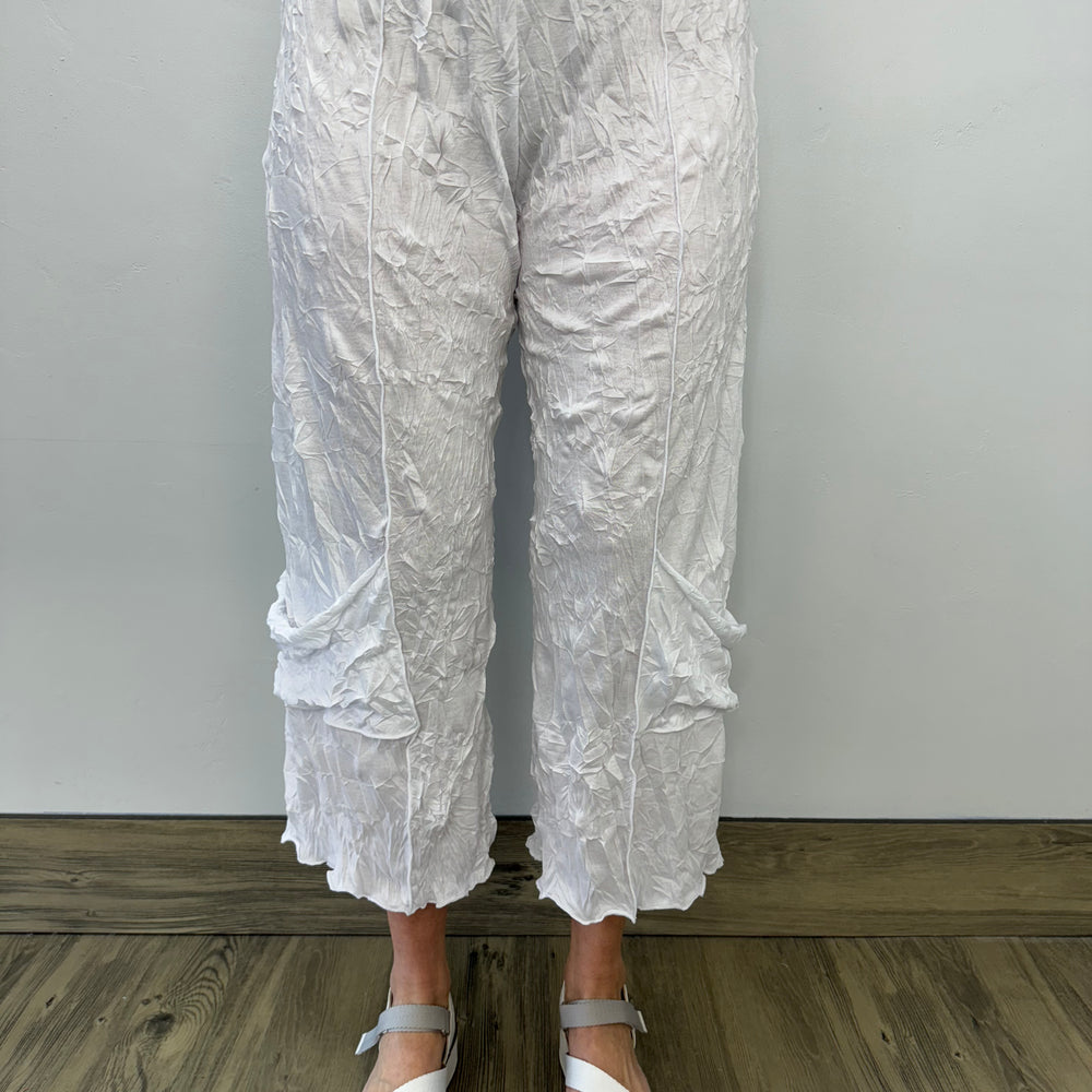 White Crinkle Crop Pant with Pockets