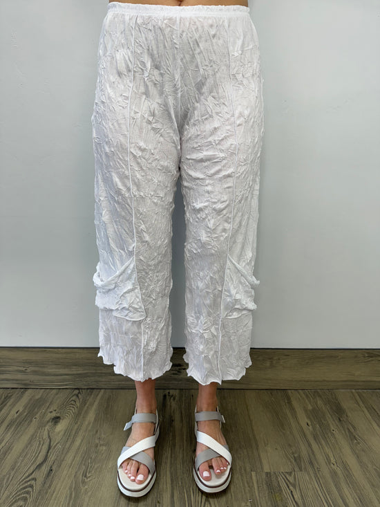 White Crinkle Crop Pant with Pockets