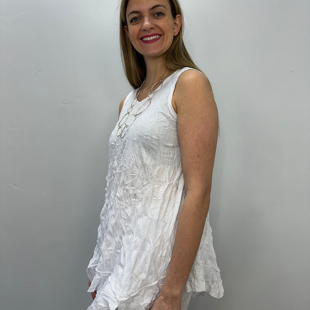 White Crinkle Sleeveless Tank