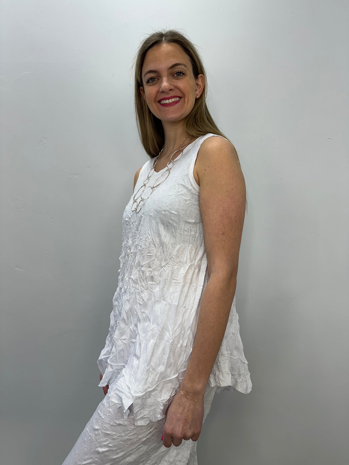 White Crinkle Sleeveless Tank