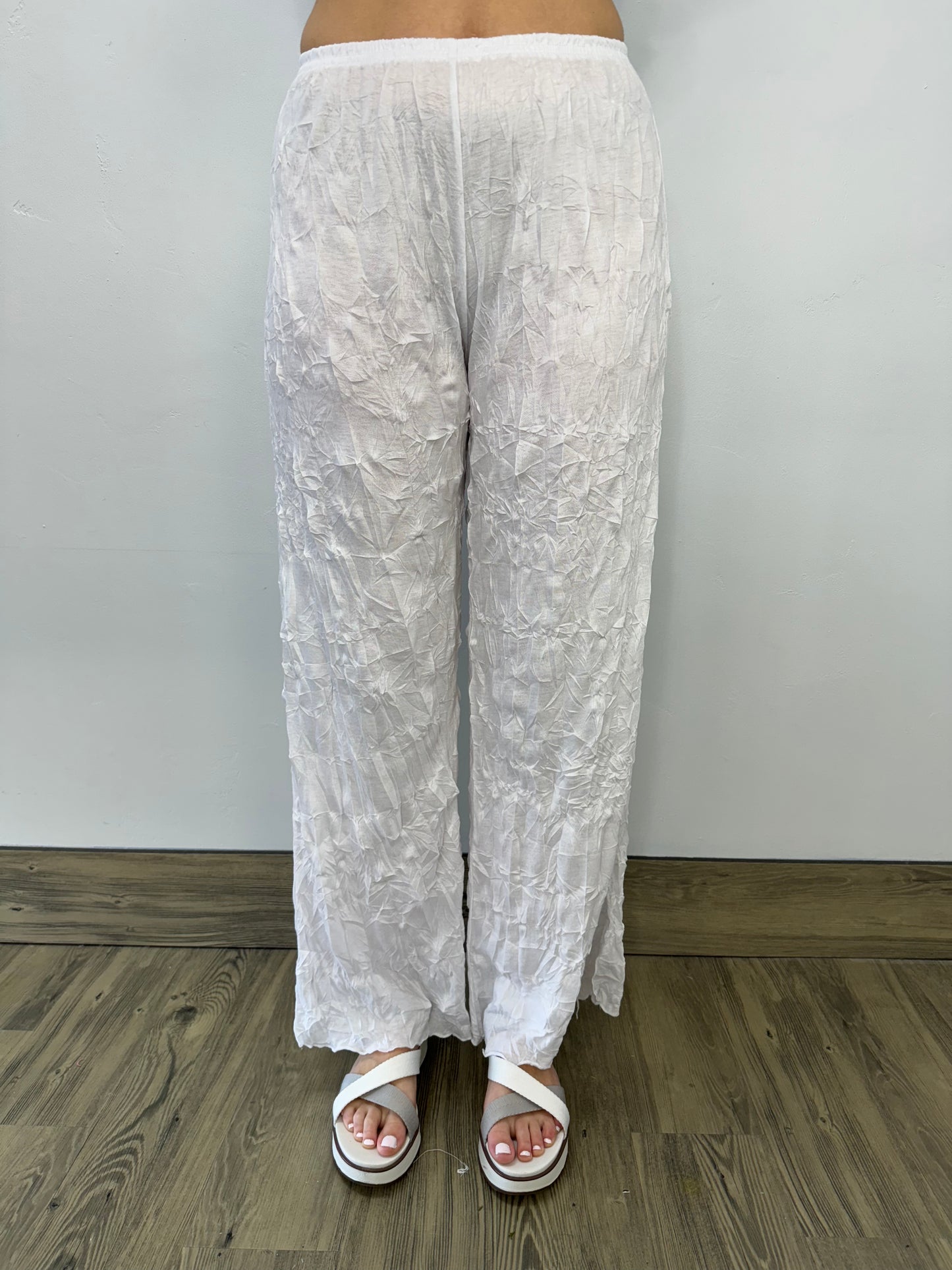 White Long Full Length Crinkle Pant