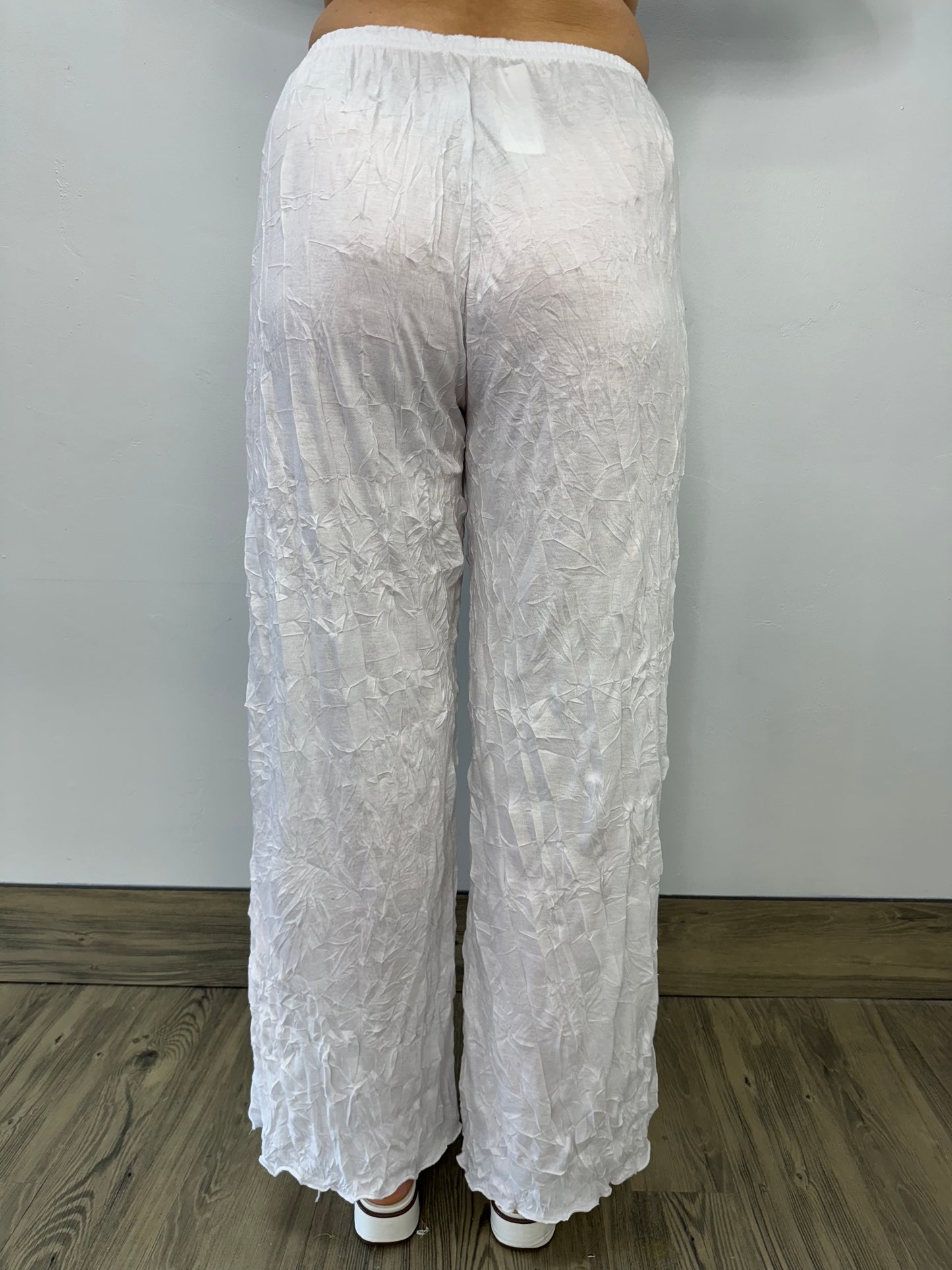 White Long Full Length Crinkle Pant