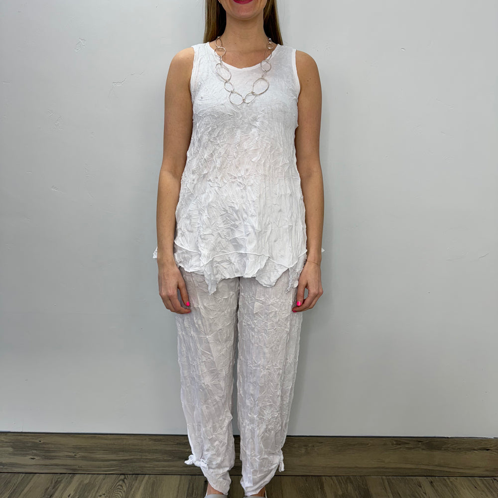 
                  
                    White Long Full Length Crinkle Pant
                  
                