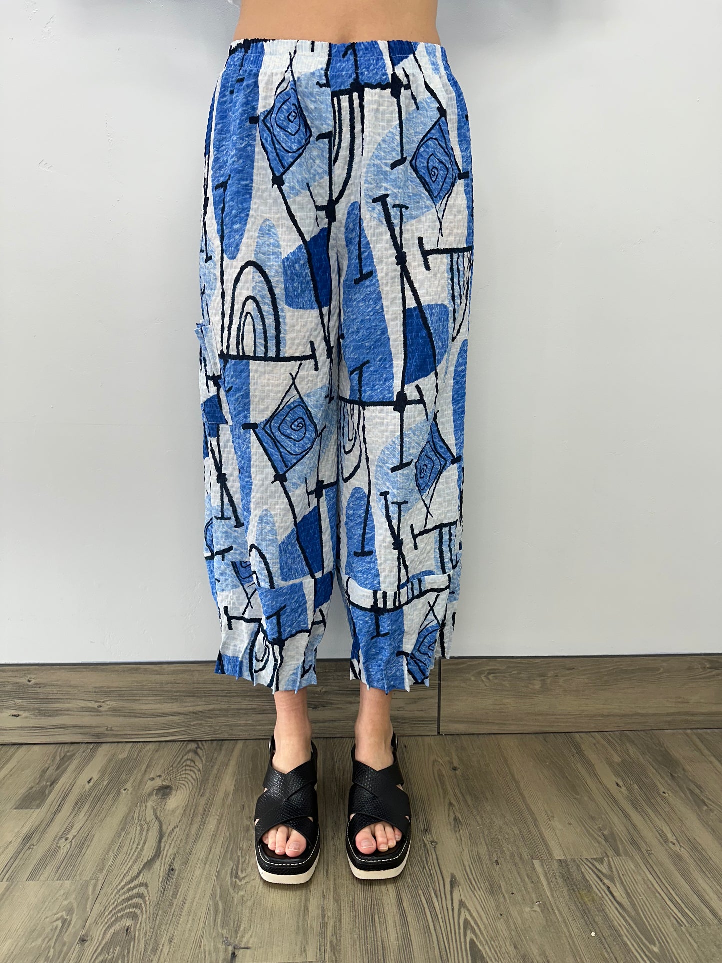 White and Blue Abstract Pant
