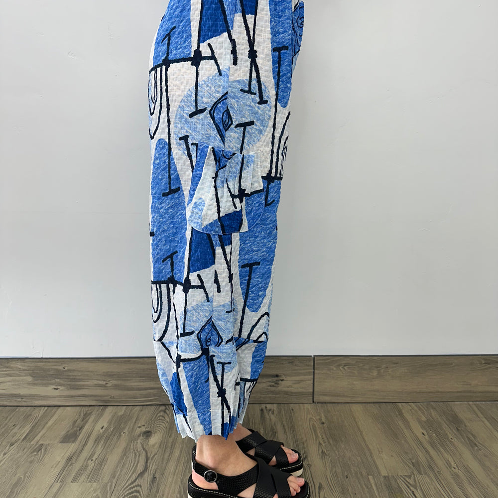 White and Blue Abstract Pant