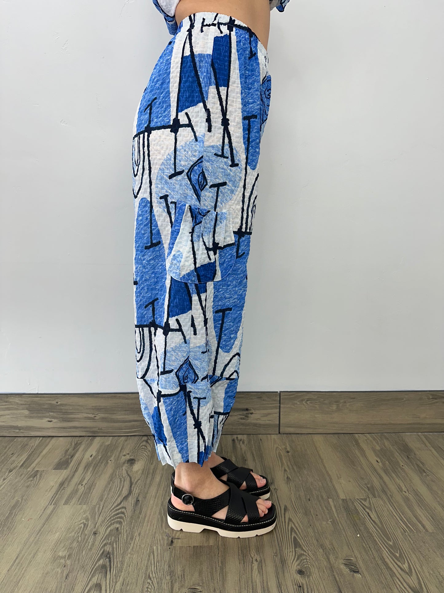 White and Blue Abstract Pant