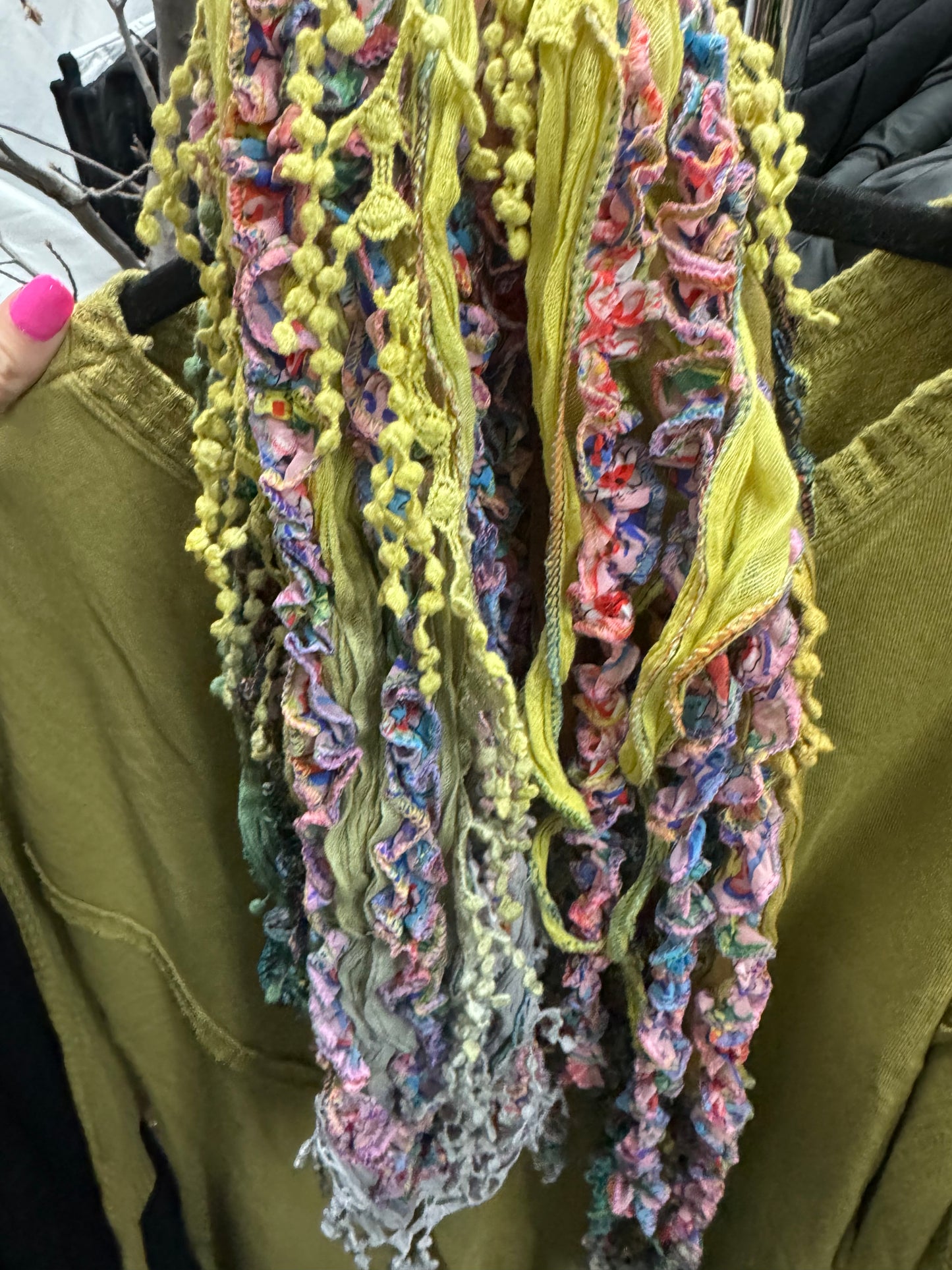 Lime Green Pattern Viscose Scarf