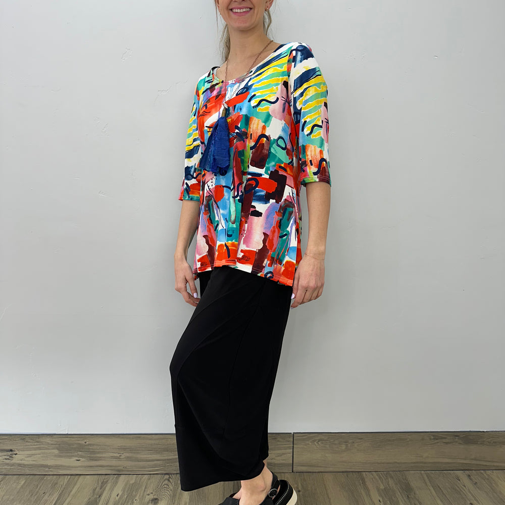 Multi Color Printed Modal 3/4 Sleeve Tunic