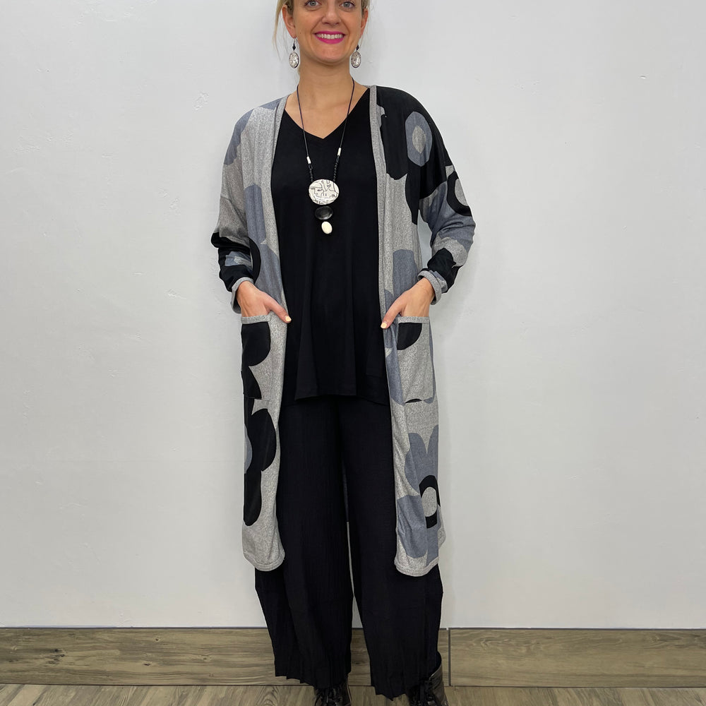 Heather Gray Long Sleeve Flower Cardigan