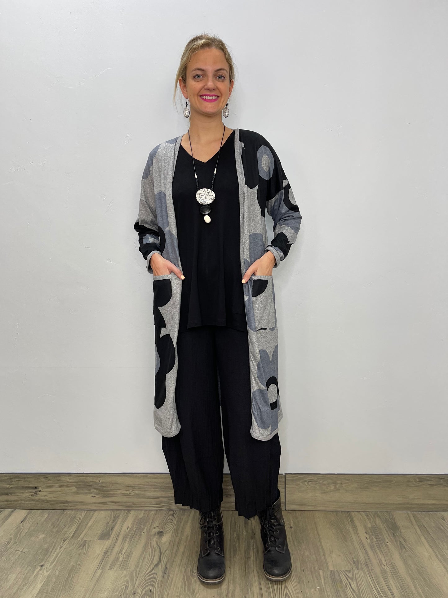 Heather Gray Long Sleeve Flower Cardigan