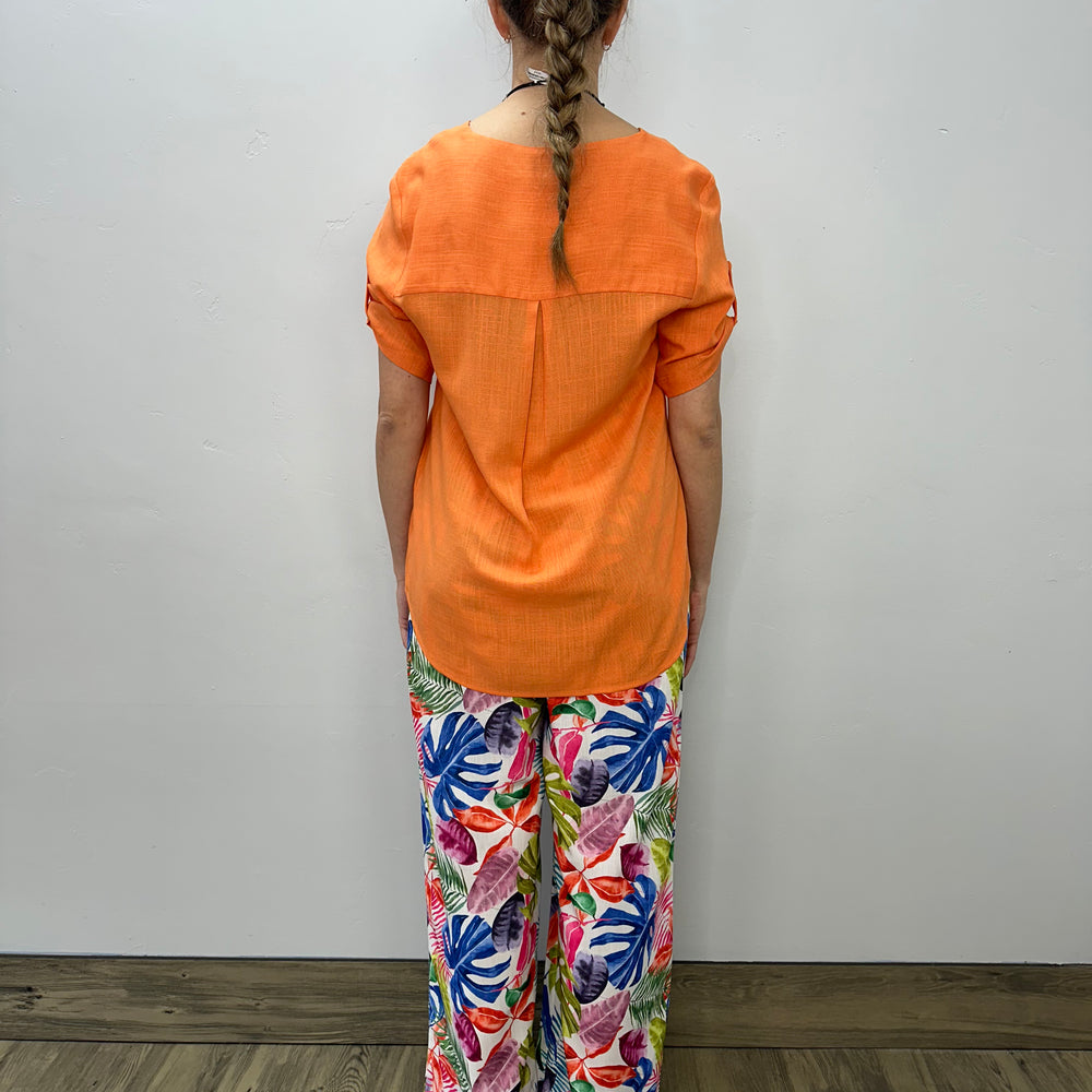 
                  
                    Orange V-Neck Linen Blouse
                  
                