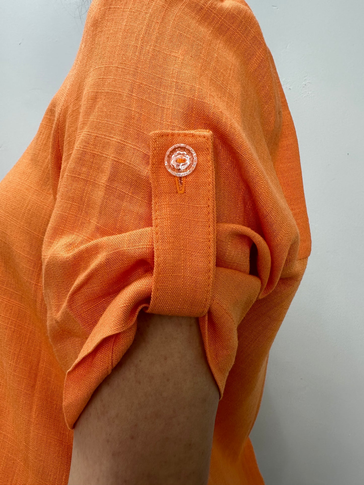 Orange V-Neck Linen Blouse