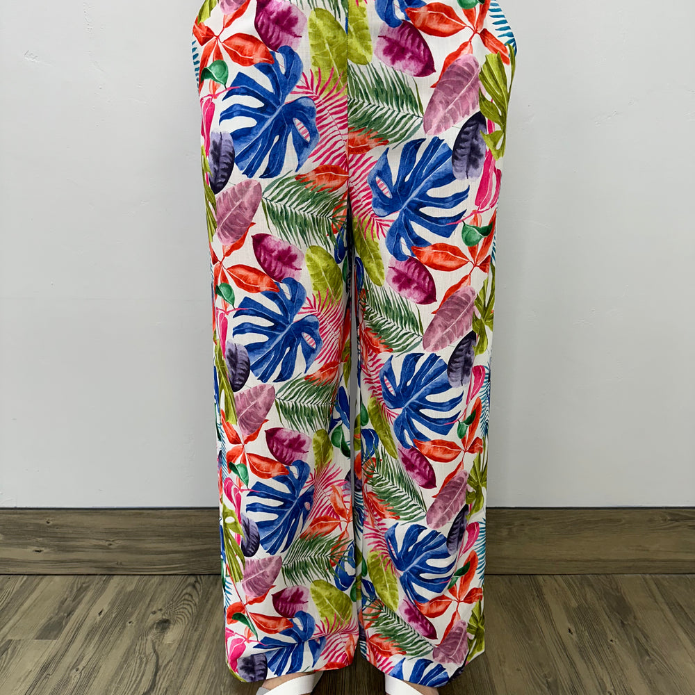 Tropical Pattern Full Length Wide Leg Pant