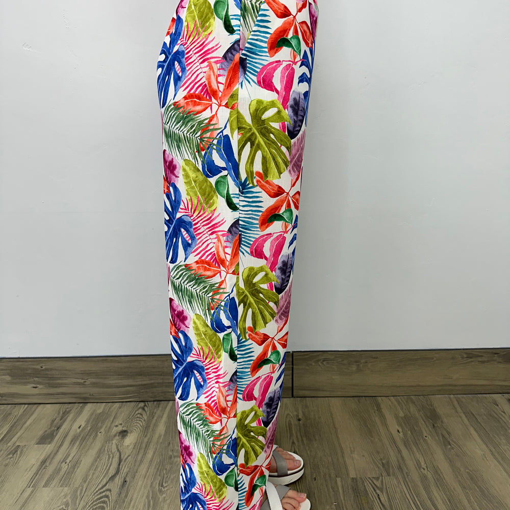 Tropical Pattern Full Length Wide Leg Pant