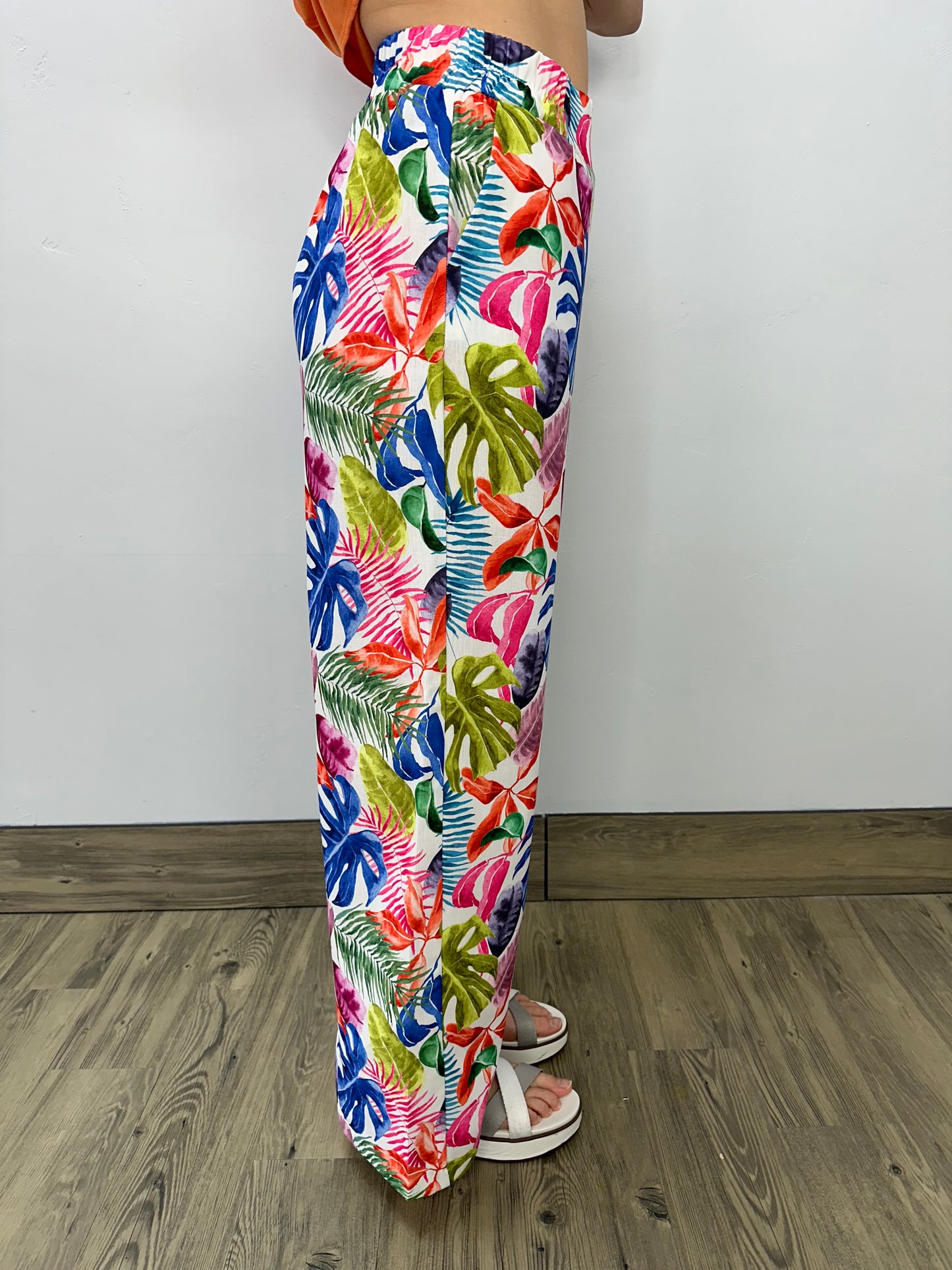 Tropical Pattern Full Length Wide Leg Pant