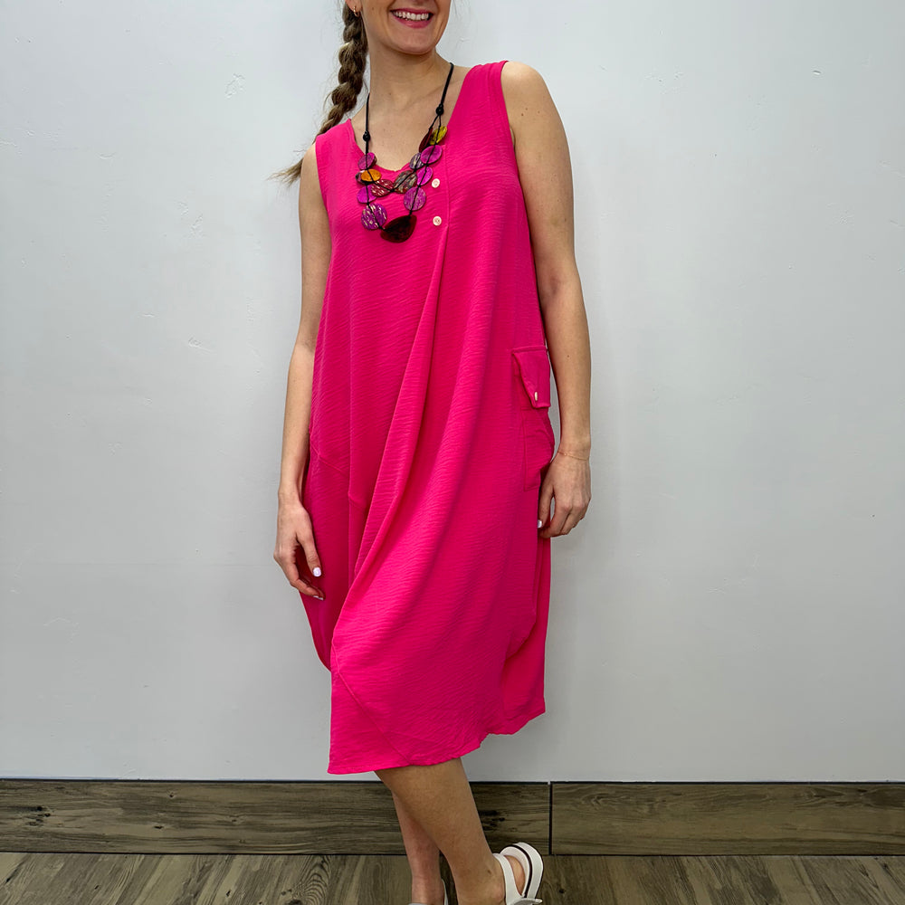 Fuchsia Sleeveless Dress with Pocket