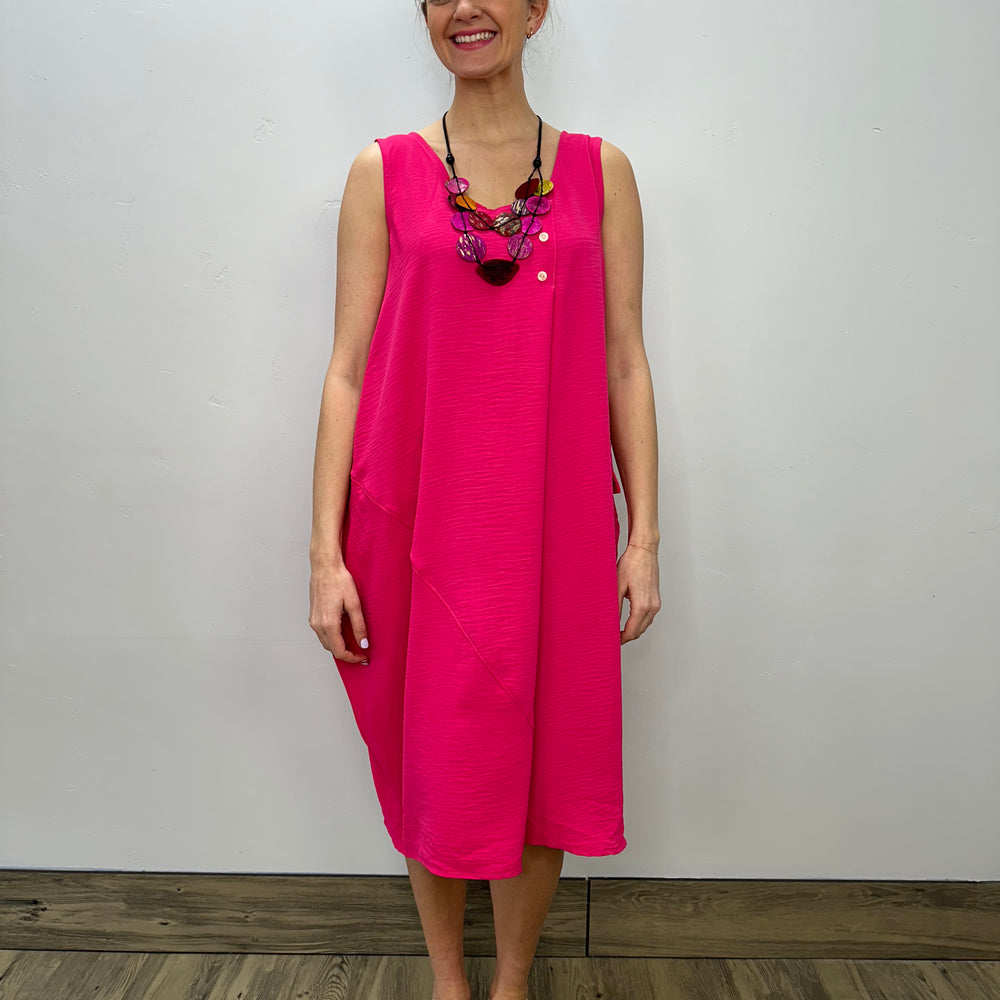 Fuchsia Sleeveless Dress with Pocket