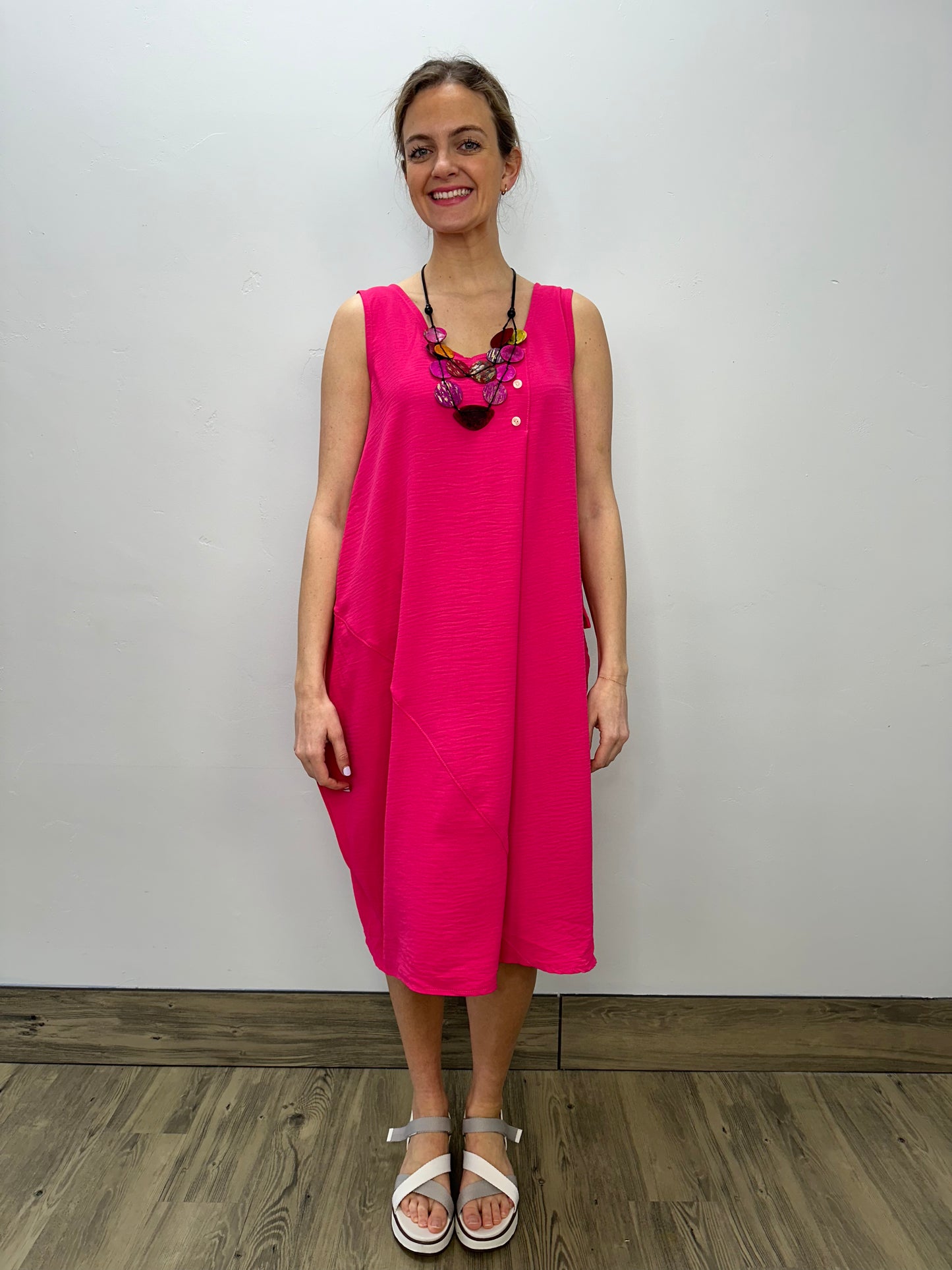 Fuchsia Sleeveless Dress with Pocket