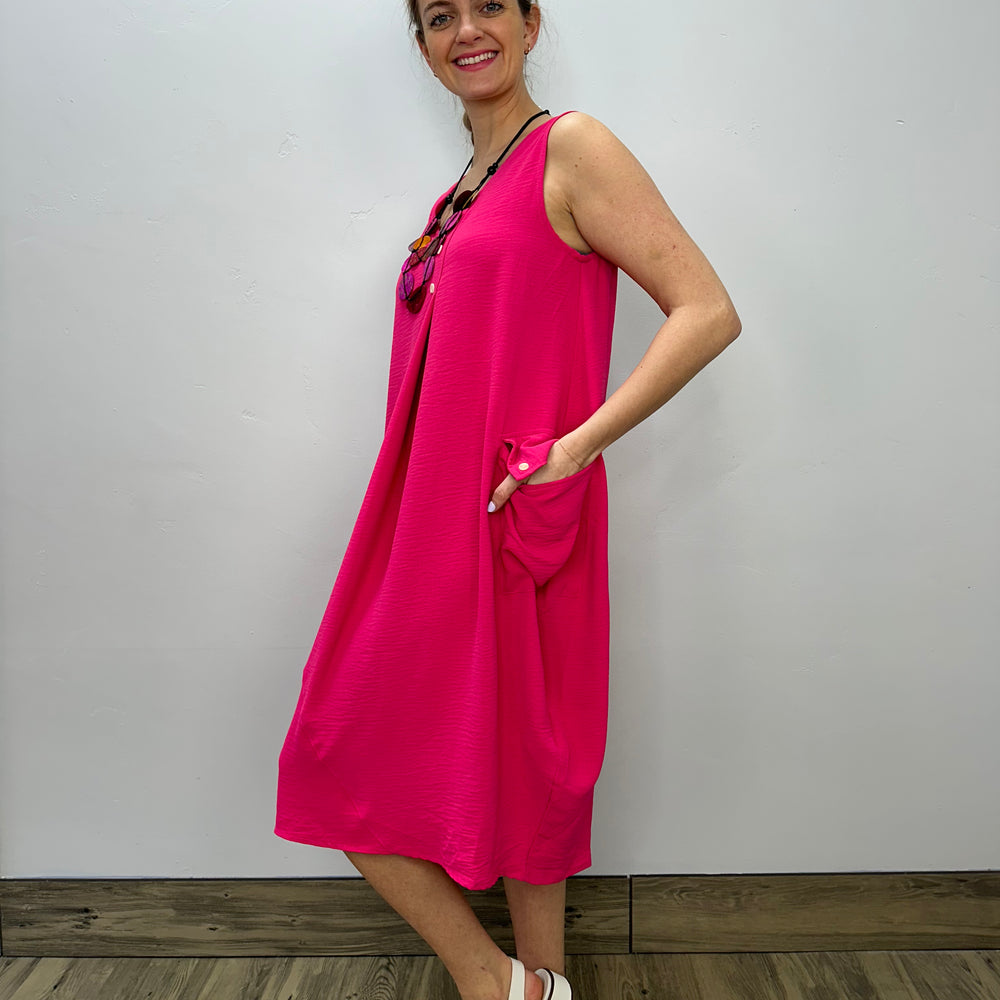 
                  
                    Fuchsia Sleeveless Dress with Pocket
                  
                