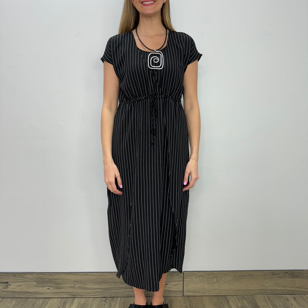 Black and Ivory Stripe Short Sleeve Dress