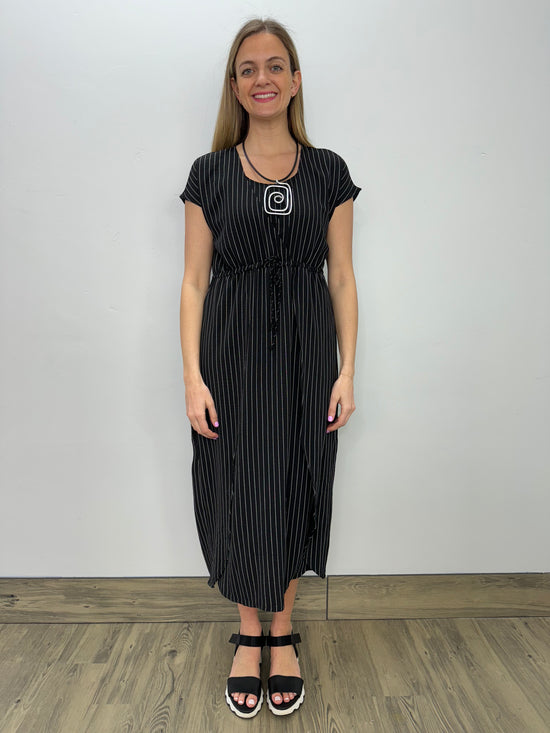 Black and Ivory Stripe Short Sleeve Dress
