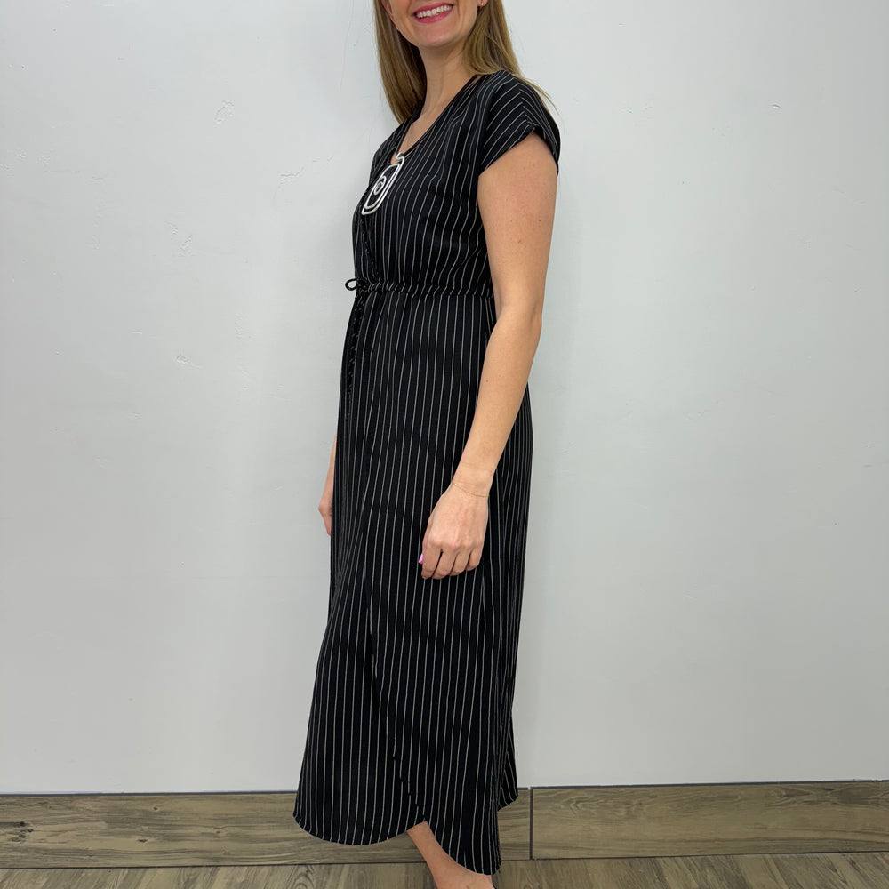 Black and Ivory Stripe Short Sleeve Dress