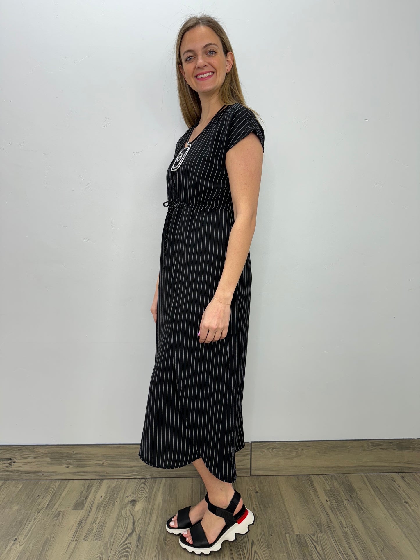 Black and Ivory Stripe Short Sleeve Dress