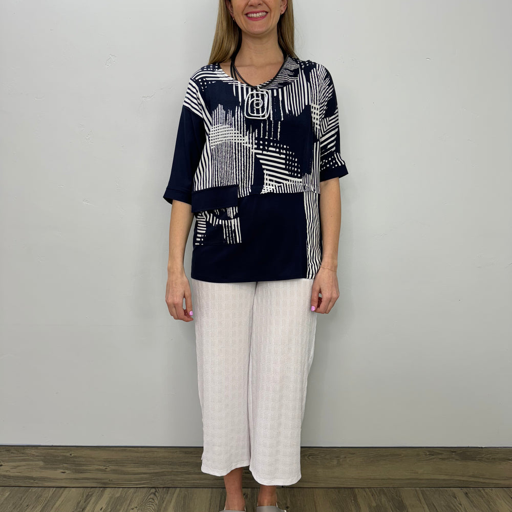 Navy and White Elbow Sleeve Top