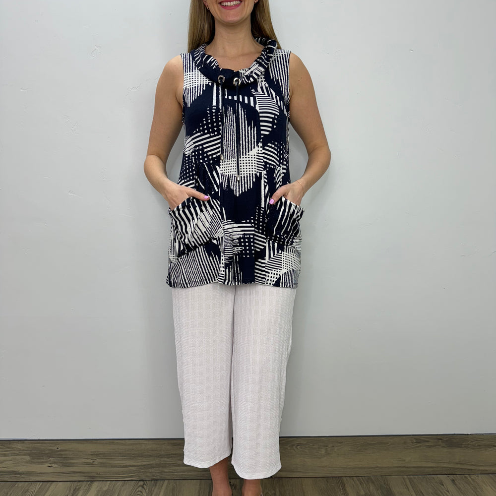 Navy and White Sleeveless Tunic