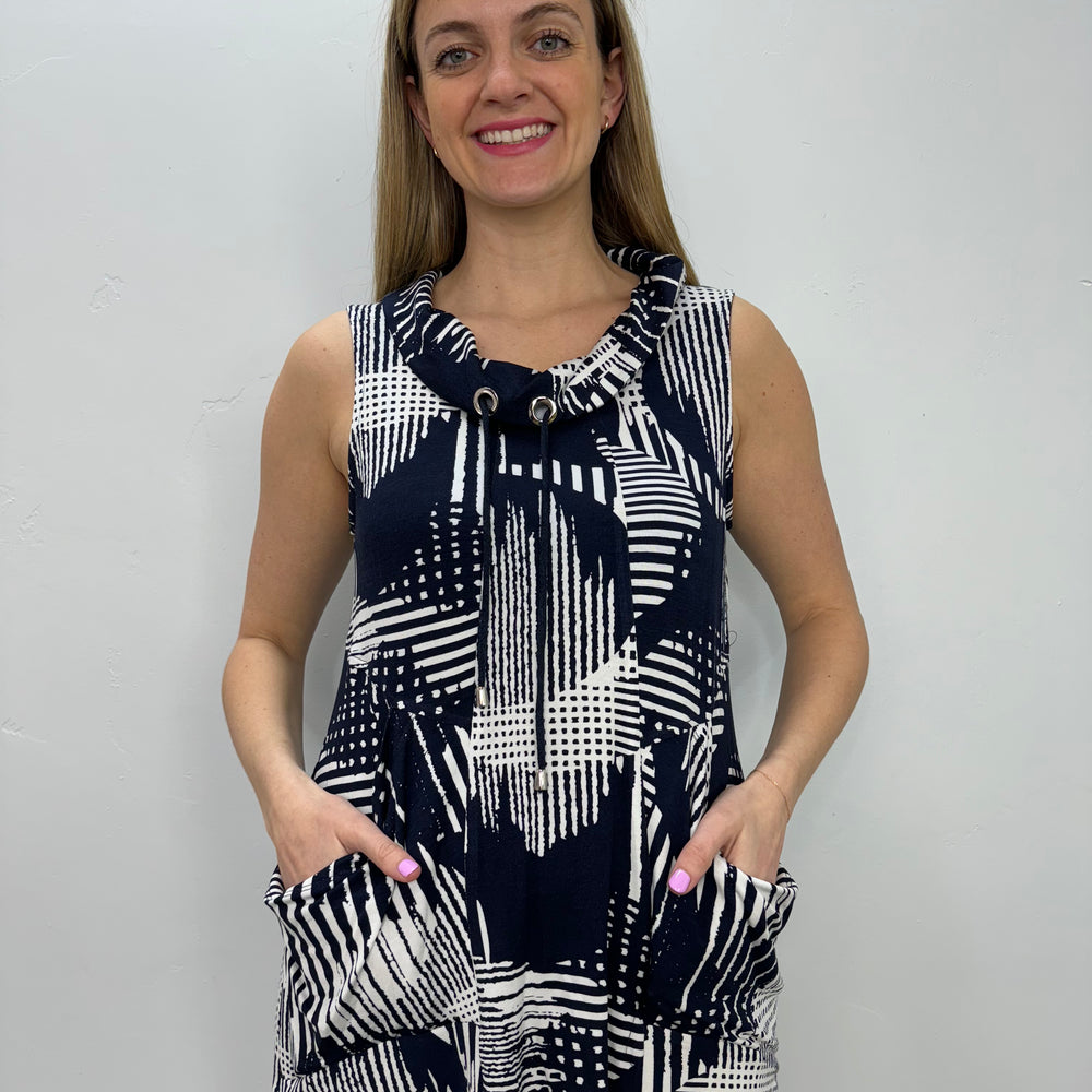 Navy and White Sleeveless Tunic