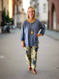 Denim Blue Long Sleeve Hi-Low French Terry Tunic