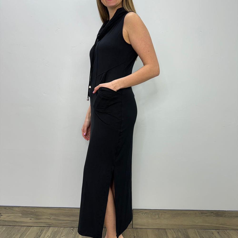 Long Black Sleeveless Dress with Pockets