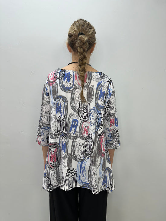Load image into Gallery viewer, Blue Pink Scribbles 3/4 Sleeve Shark-bite Tunic
