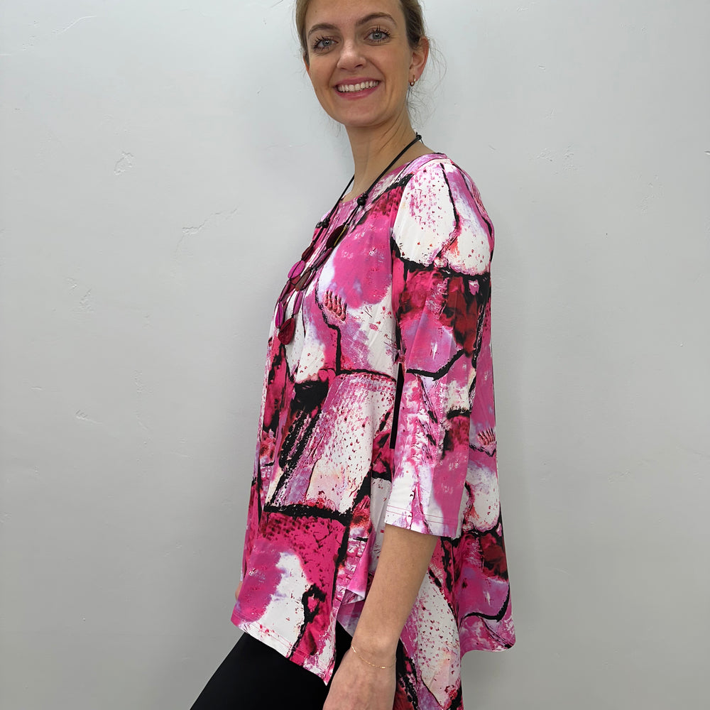 Pink Rock Pattern 3/4 Sleeve Shark-bite Tunic