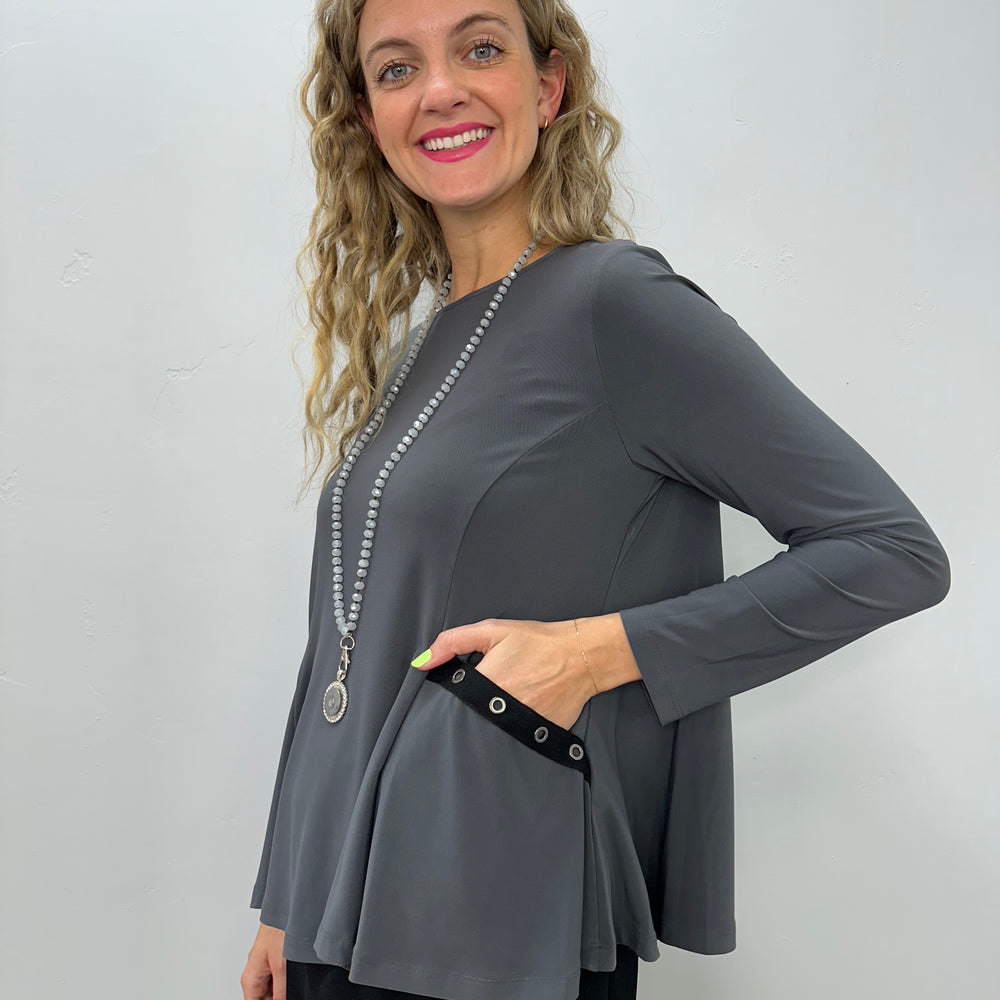 Alloy Gray Two Pocket Grommets Long Sleeve Clara Top