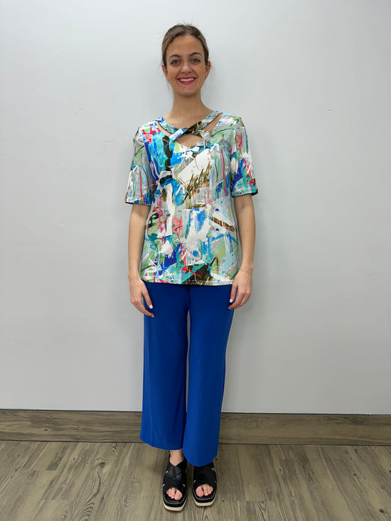 Turquoise Pattern Short Sleeve Top